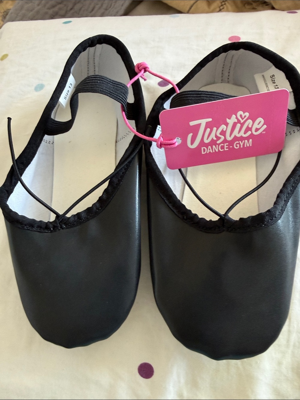 Justice Black Dance/Gym Slip-On Ballet Flats with Pink Tag